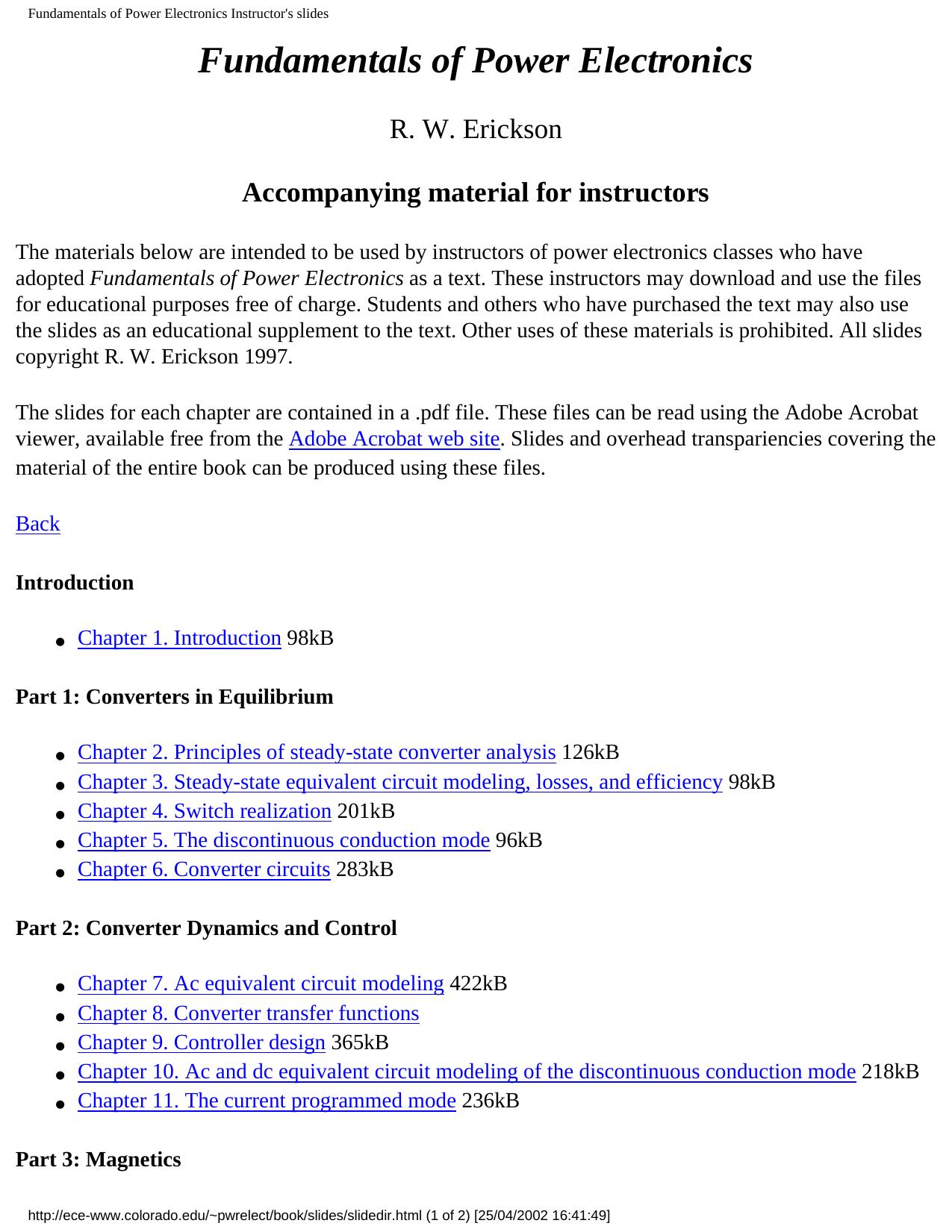 FUNDAMENTALS OF POWER ELECTRONICS by Robert W. Erickson