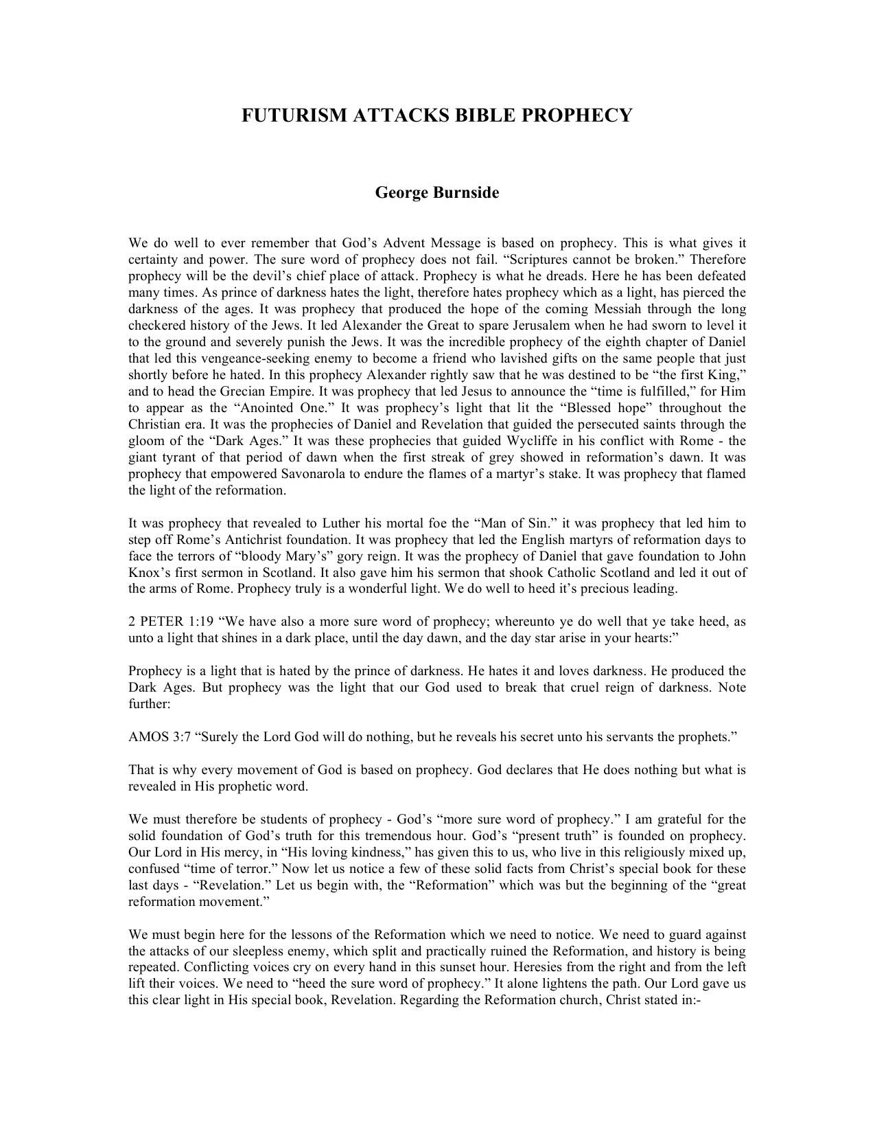 FUTURISM ATTACKS BIBLE PROPHECY by Unknown