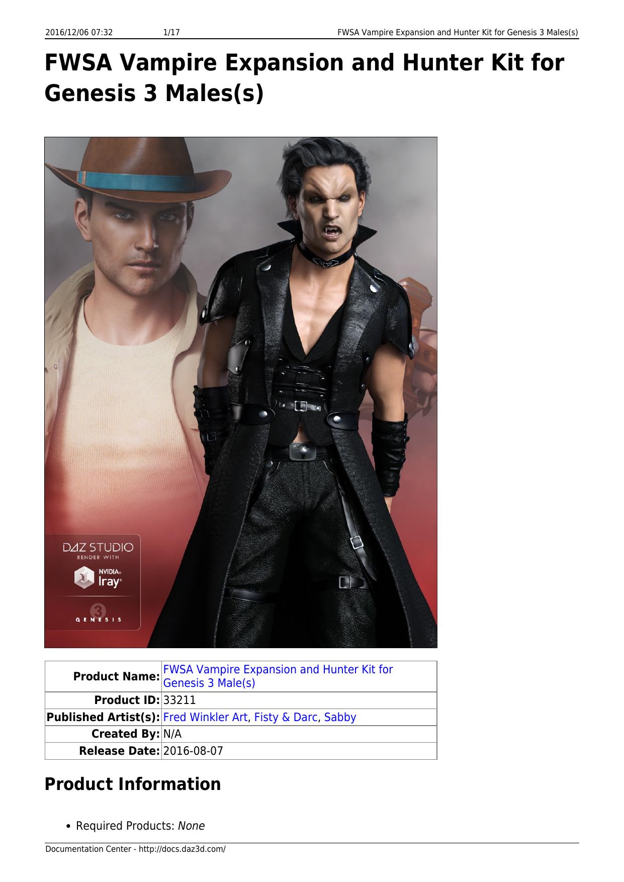 FWSA Vampire Expansion and Hunter Kit for Genesis 3 Males(s) by Unknown