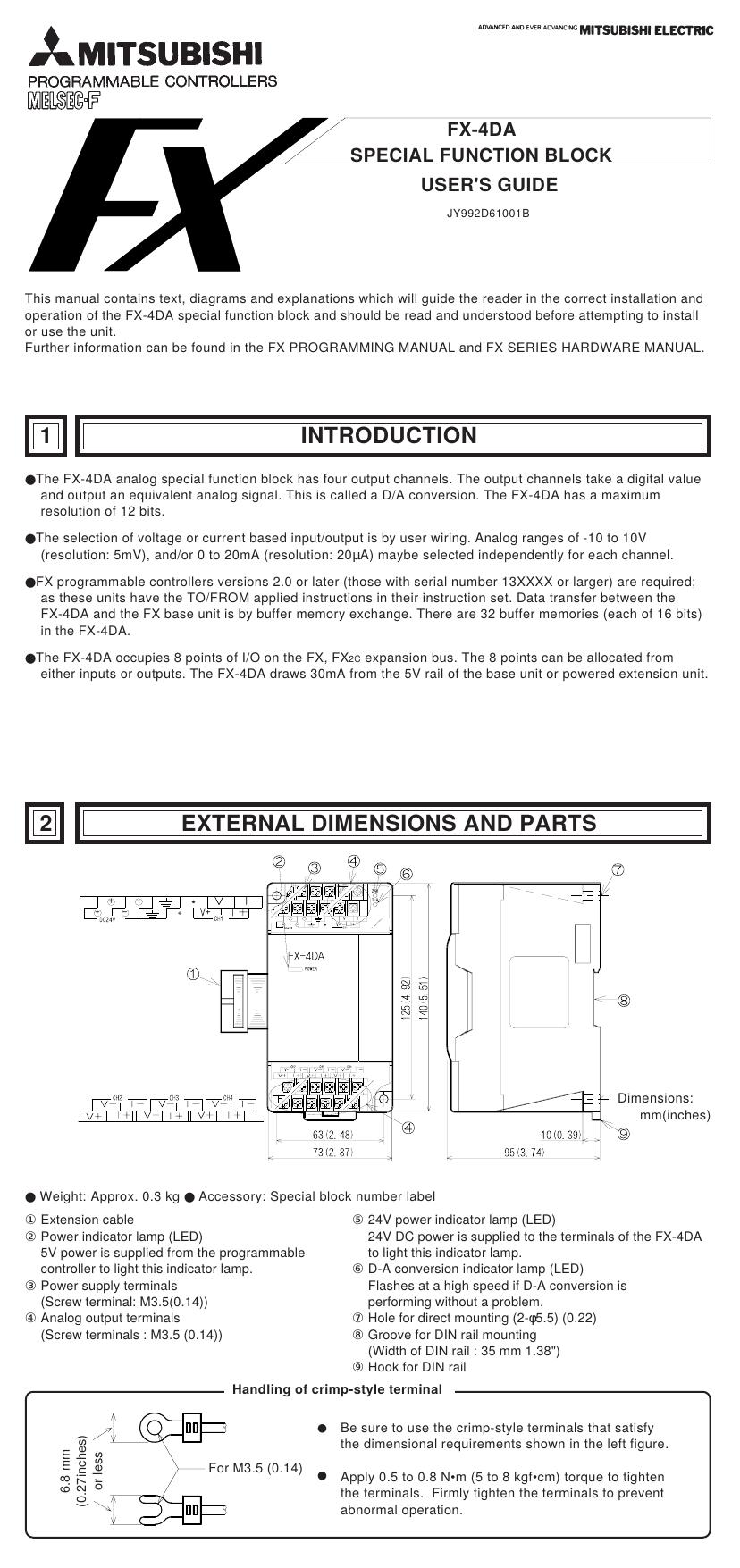 FX-4DA SPECIAL FUNCTION BLOCK USER'S GUIDE by MITSUBISHI ELECTRIC CORPORATION