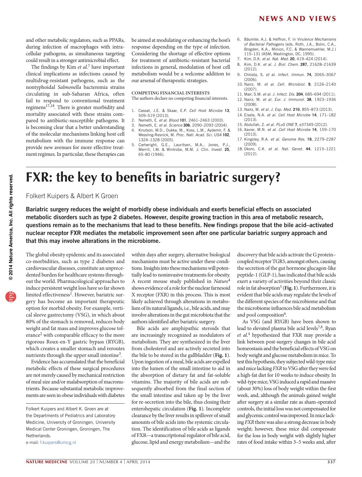 FXR: the key to benefits in bariatric surgery? by Folkert Kuipers & Albert K. Groen