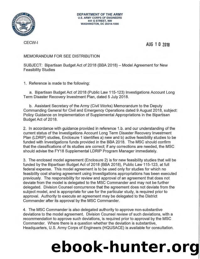 FY 18 Supplemental by Transmittal of Model Agreement for New Feasibility