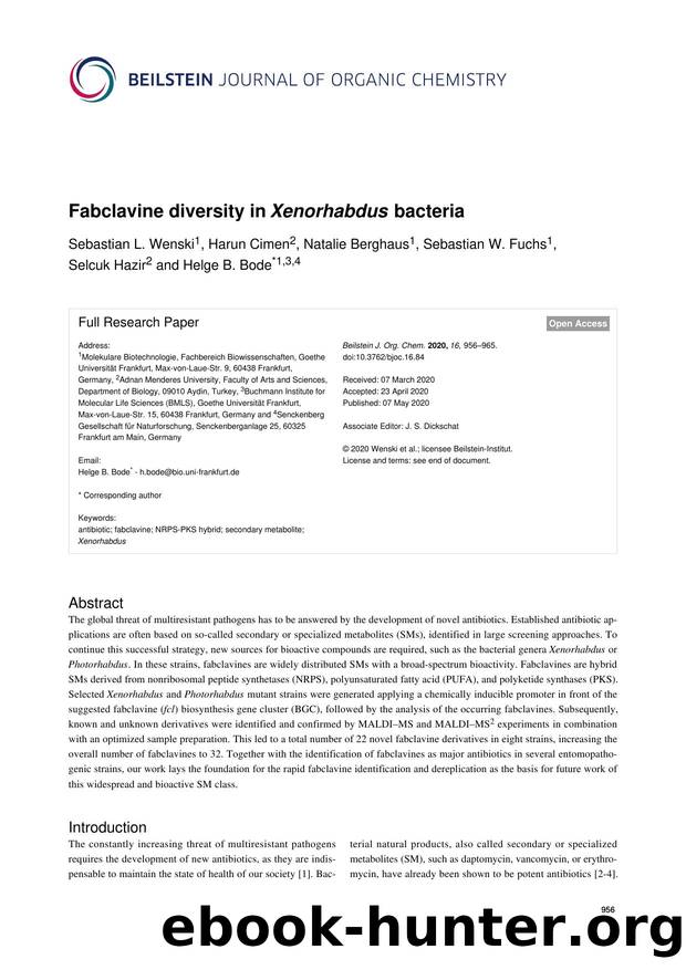 Fabclavine diversity in Xenorhabdus bacteria by Sebastian L. Wenski Harun Cimen Natalie Berghaus Sebastian W. Fuchs Selcuk Hazir Helge B. Bode