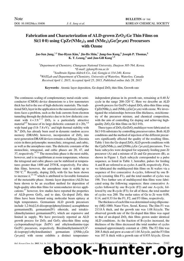 Fabrication and Characterization of ALD-grown ZrO2:Ge Thin Films on Si(100) using CpZr(NMe2)3 and (NMe2)2Ge(ipr2en) Precursors with Ozone by Unknown