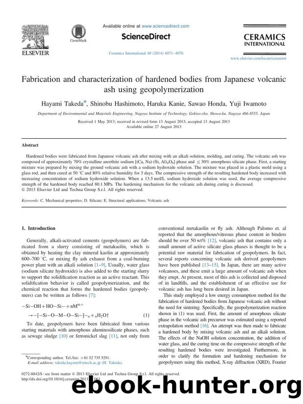 Fabrication and characterization of hardened bodies from Japanese volcanic ash using geopolymerization by Hayami Takeda & Shinobu Hashimoto & Haruka Kanie & Sawao Honda & Yuji Iwamoto
