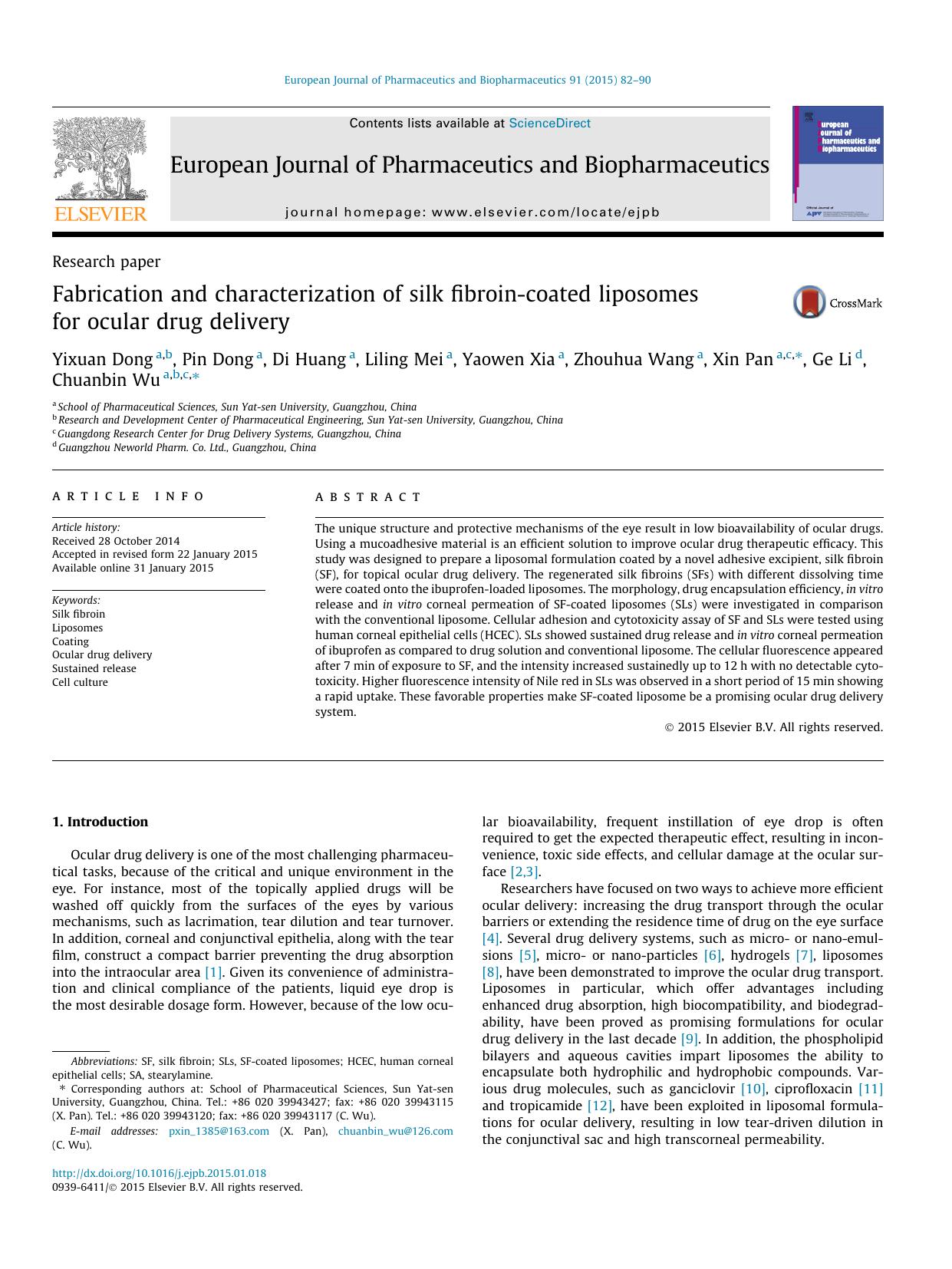 Fabrication and characterization of silk fibroin-coated liposomes for ocular drug delivery by unknow
