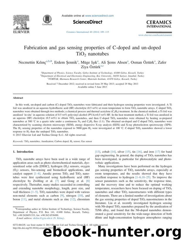 Fabrication and gas sensing properties of C-doped and un-doped TiO2 nanotubes by unknow