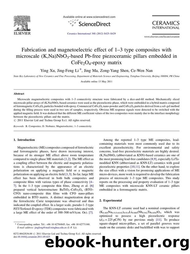 Fabrication and magnetoelectric effect of 1â3 type composites with microscale (K,Na)NbO3-based Pb-free piezoceramic pillars embedded in CoFe2O4-epoxy matrix by Ying Xu