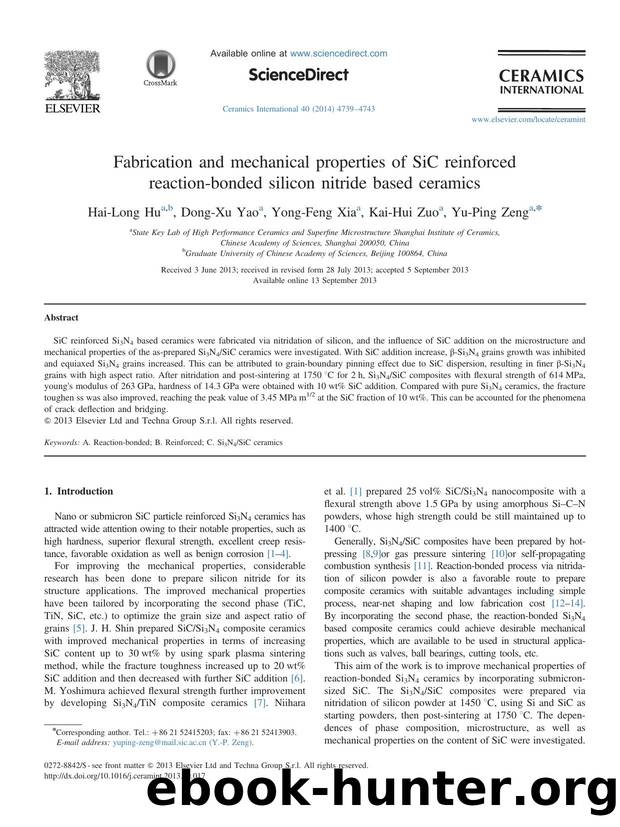 Fabrication and mechanical properties of SiC reinforced reaction-bonded silicon nitride based ceramics by Hai-Long Hu & Dong-Xu Yao & Yong-Feng Xia & Kai-Hui Zuo & Yu-Ping Zeng