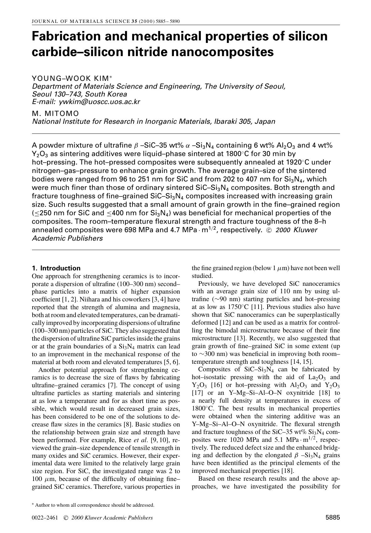Fabrication and mechanical properties of silicon carbide–silicon nitride nanocomposites by Unknown