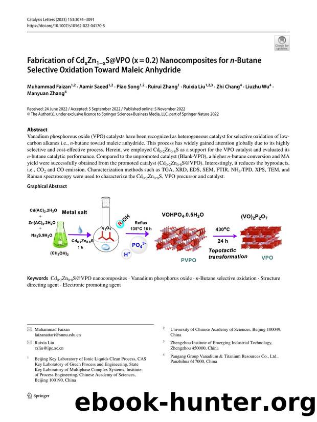 Fabrication of CdxZn1âxS@VPO (xâ=â0.2) Nanocomposites for n-Butane Selective Oxidation Toward Maleic Anhydride by unknow