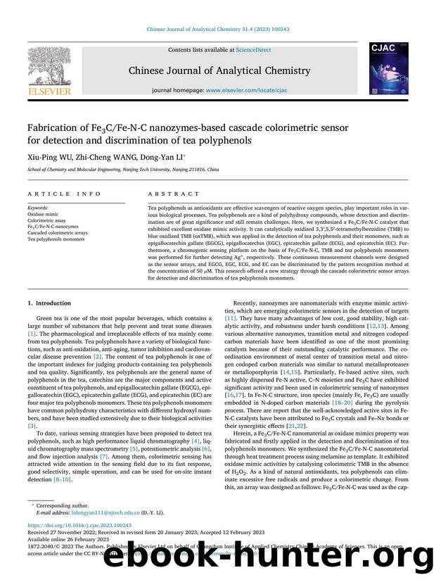 Fabrication of Fe3CFe-N-C nanozymes-based cascade colorimetric sensor for detection and discrimination of tea polyphenols by Xiu-Ping WU & Zhi-Cheng WANG & Dong-Yan LI