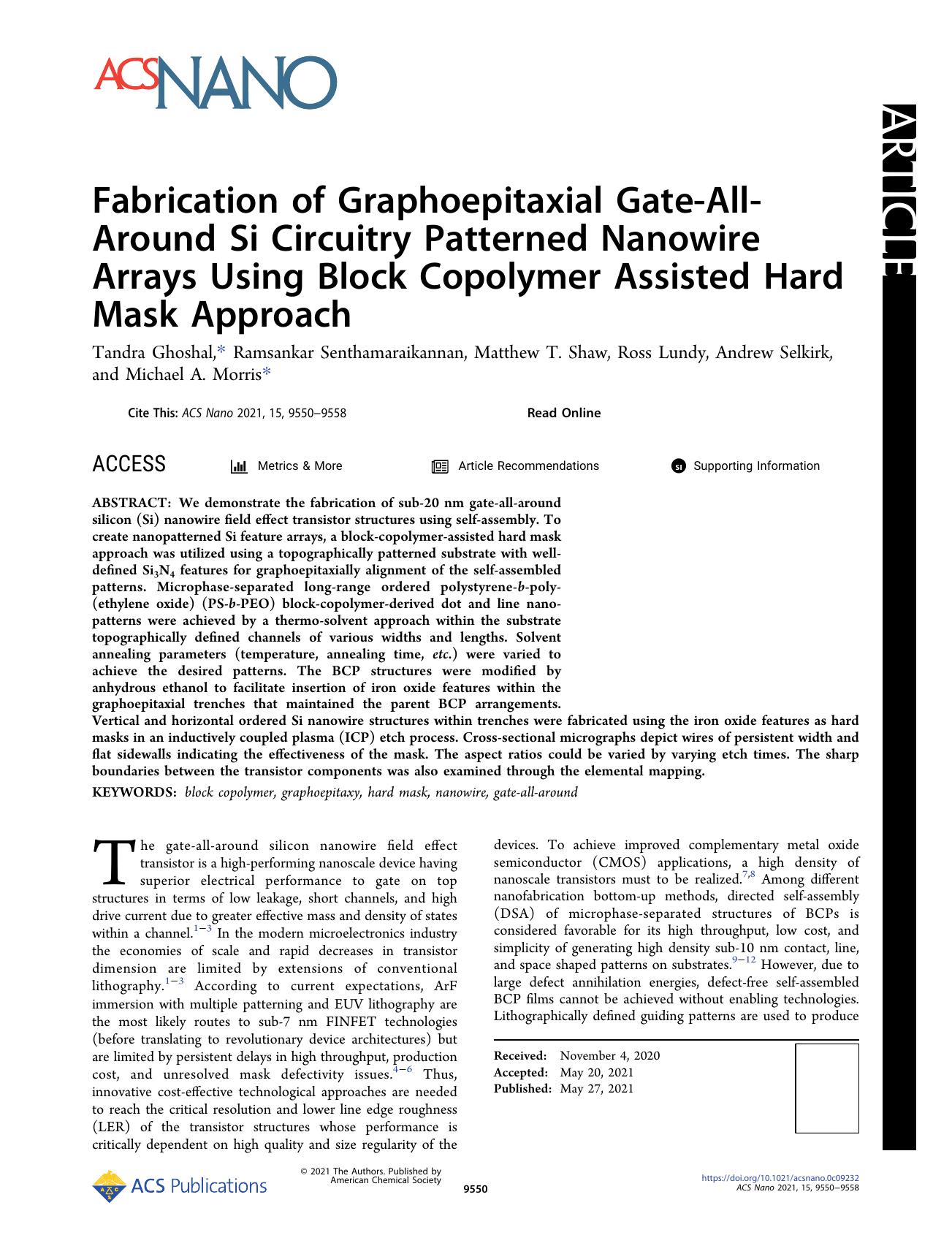 Fabrication of Graphoepitaxial Gate-All-Around Si Circuitry Patterned Nanowire Arrays Using Block Copolymer Assisted Hard Mask Approach by unknow