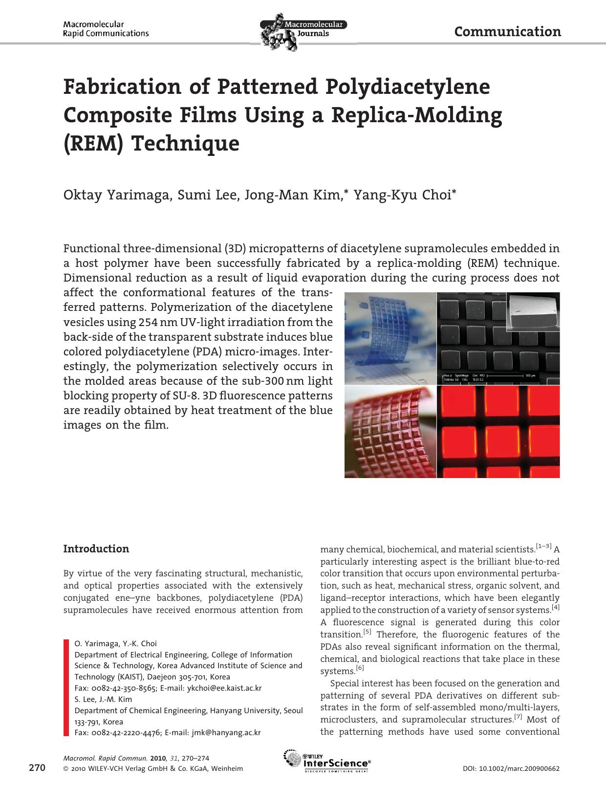 Fabrication of Patterned Polydiacetylene Composite Films Using a Replica-Molding (REM) Technique by Unknown