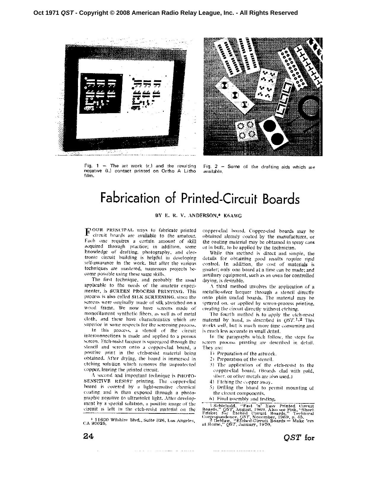 Fabrication of Printed-Circuit Boards by K6AWG