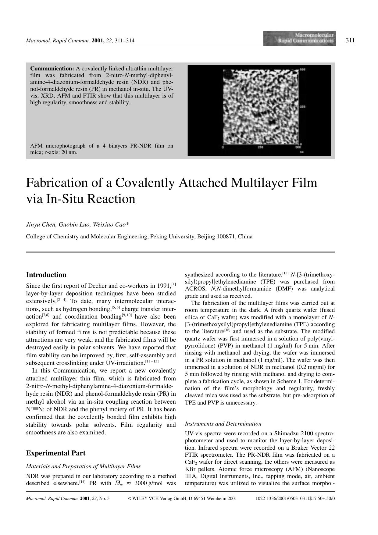 Fabrication of a Covalently Attached Multilayer Film via In-Situ Reaction by Unknown