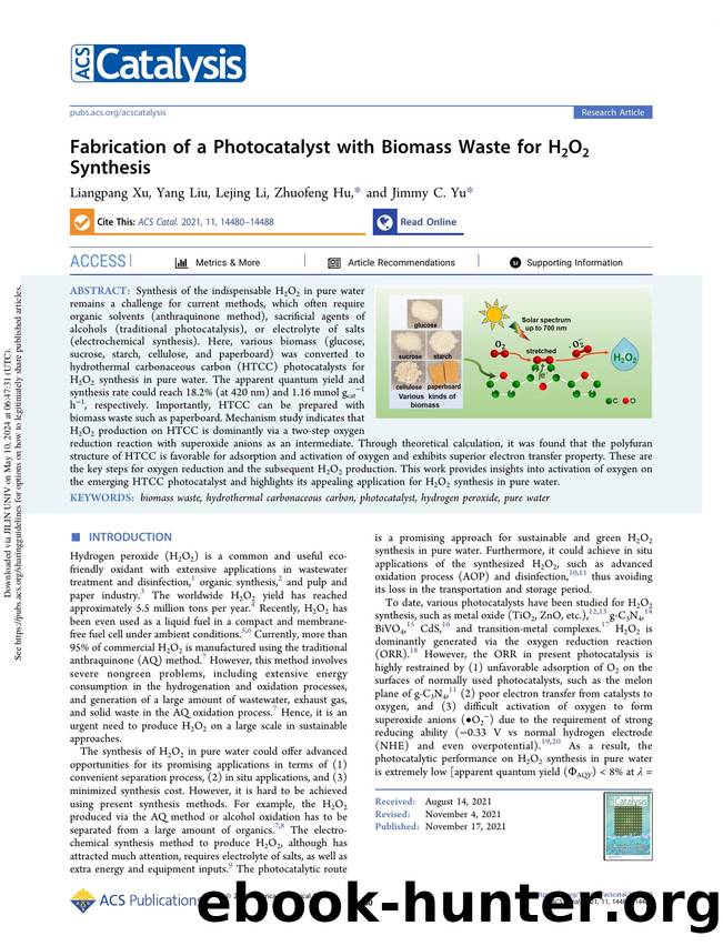 Fabrication of a Photocatalyst with Biomass Waste for H2O2 Synthesis by Liangpang Xu Yang Liu Lejing Li Zhuofeng Hu & Jimmy C. Yu