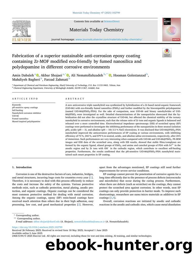 Fabrication of a superior sustainable anti-corrosion epoxy coating containing Zr-MOF modified eco-friendly by fumed nanosilica and polydopamine in different corrosive environments by unknow