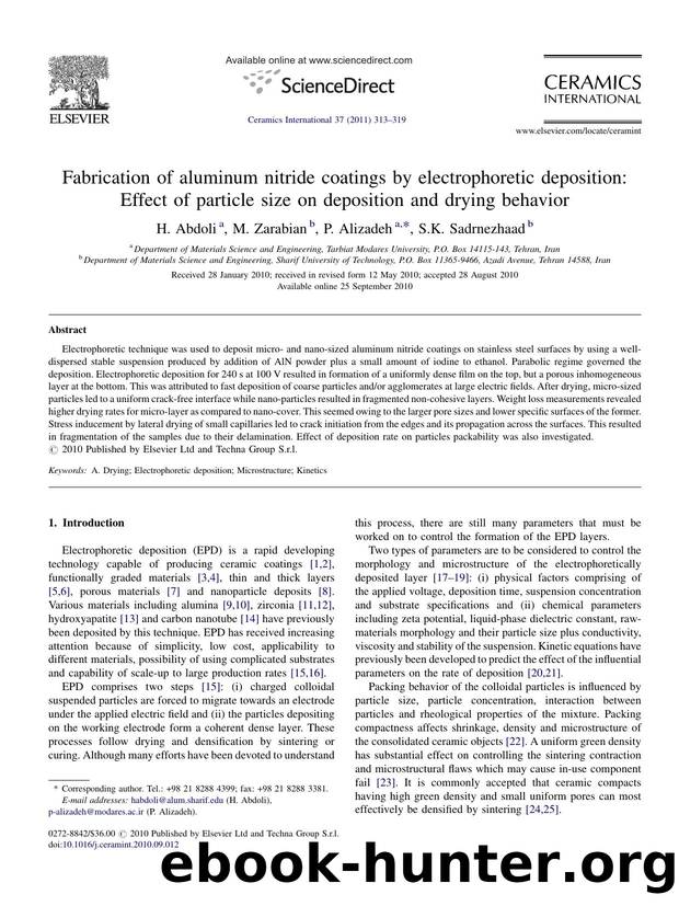 Fabrication of aluminum nitride coatings by electrophoretic deposition: Effect of particle size on deposition and drying behavior by H. Abdoli
