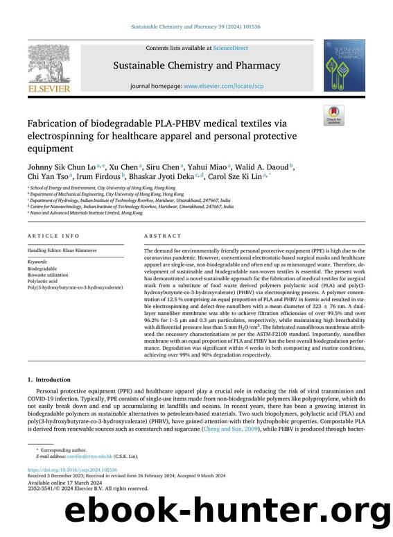 Fabrication of biodegradable PLA-PHBV medical textiles via electrospinning for healthcare apparel and personal protective equipment by unknow