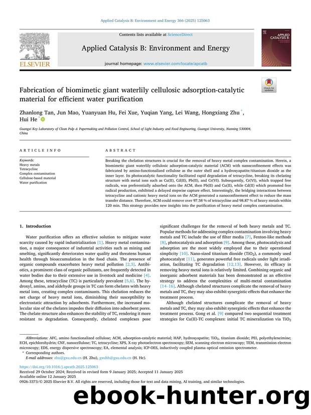 Fabrication of biomimetic giant waterlily cellulosic adsorption-catalytic material for efficient water purification by Zhanlong Tan & Jun Mao & Yuanyuan Hu & Fei Xue & Yuqian Yang & Lei Wang & Hongxiang Zhu & Hui He