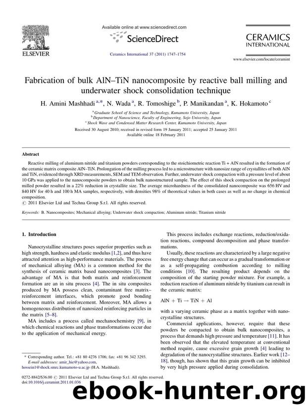 Fabrication of bulk AlNÃ¢â¬âTiN nanocomposite by reactive ball milling and underwater shock consolidation technique by H. Amini Mashhadi