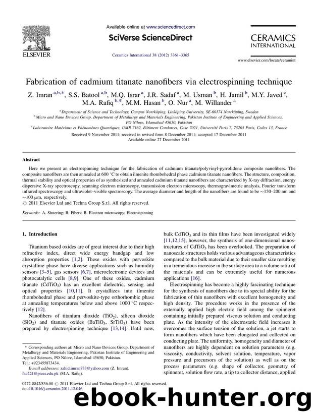Fabrication of cadmium titanate nanofibers via electrospinning technique by Z. Imran