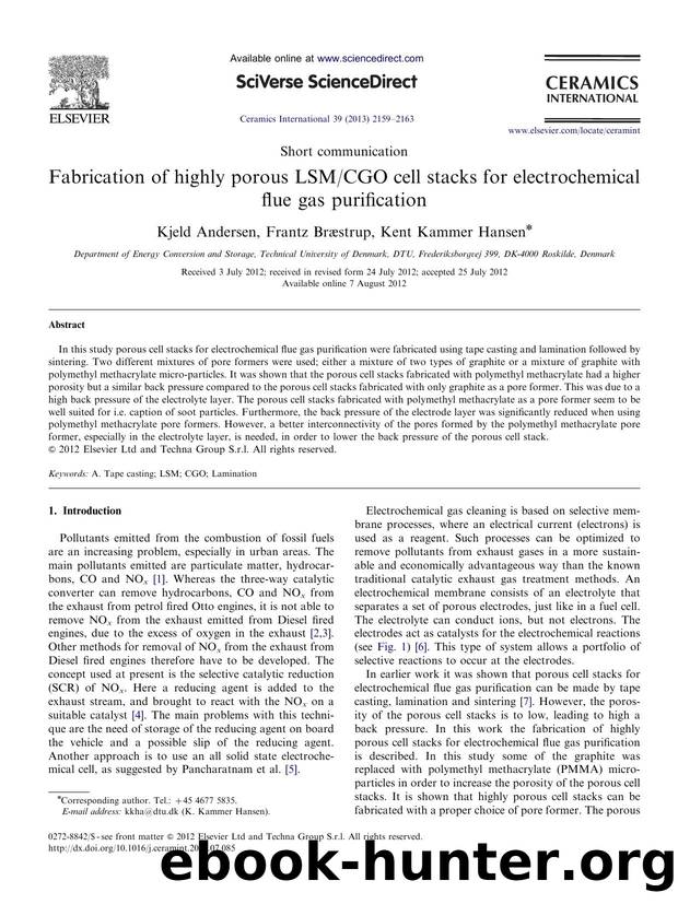 Fabrication of highly porous LSMCGO cell stacks for electrochemical flue gas purification by Kjeld Andersen & Frantz Bræstrup & Kent Kammer Hansen