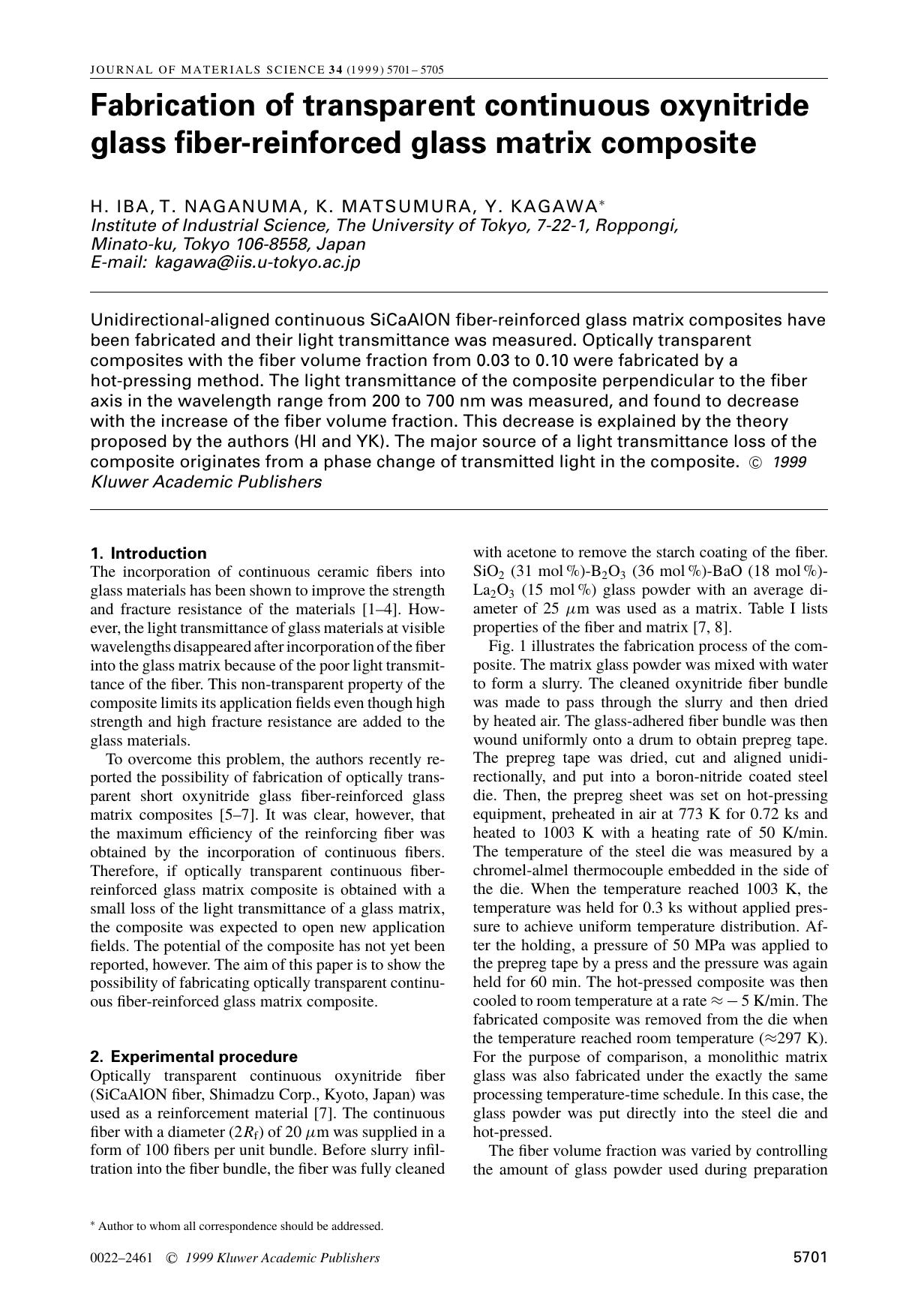 Fabrication of transparent continuous oxynitride glass fiber-reinforced glass matrix composite by Unknown