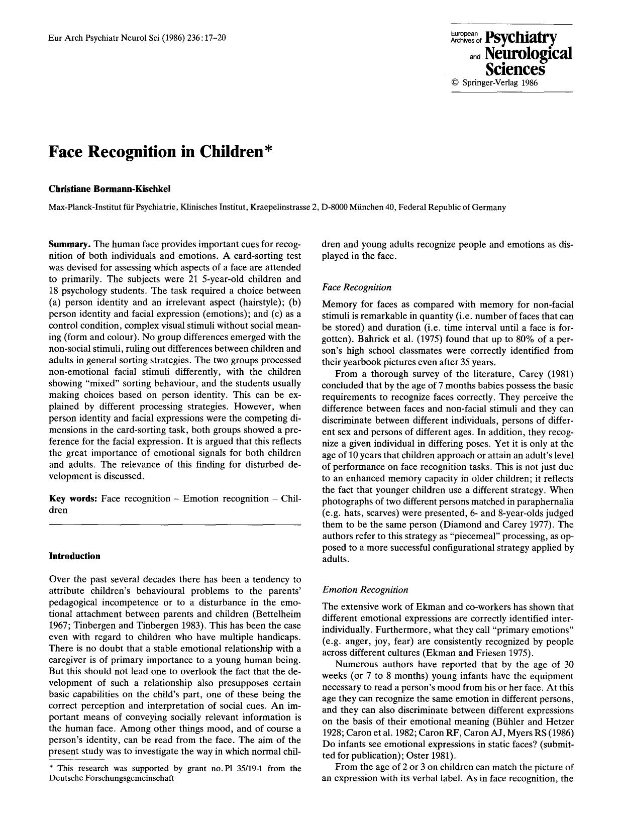 Face recognition in children by Unknown