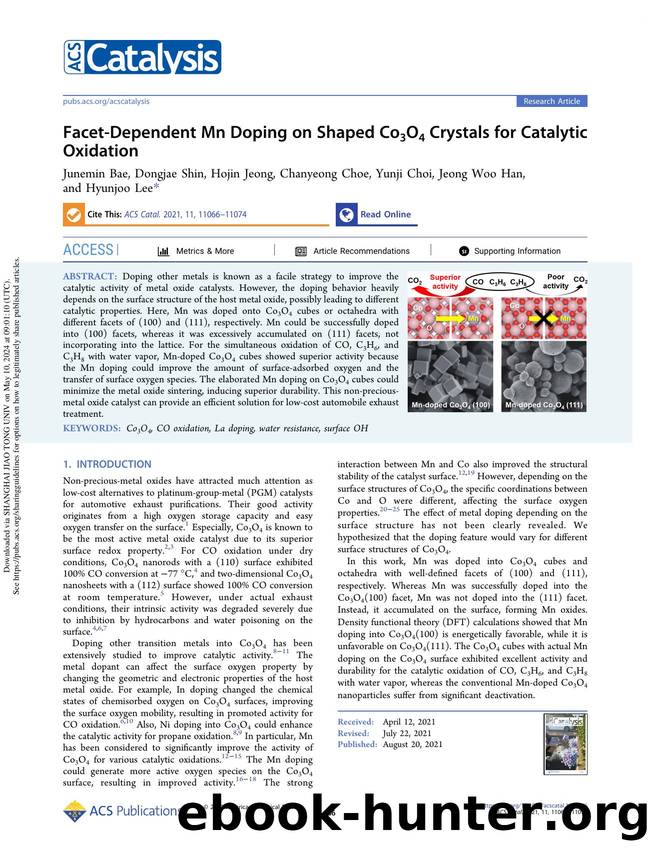 Facet-Dependent Mn Doping on Shaped Co3O4 Crystals for Catalytic Oxidation by Junemin Bae Dongjae Shin Hojin Jeong Chanyeong Choe Yunji Choi Jeong Woo Han & Hyunjoo Lee