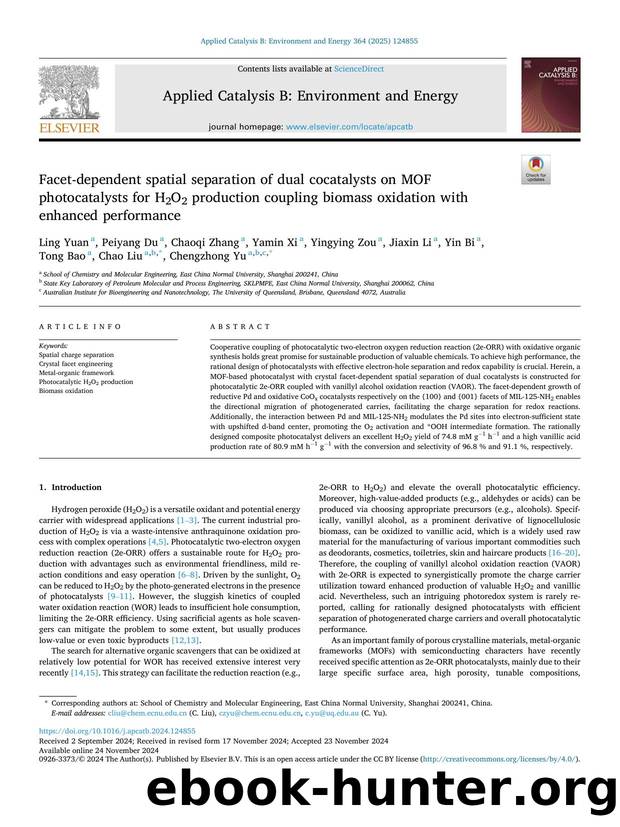 Facet-dependent spatial separation of dual cocatalysts on MOF photocatalysts for H2O2 production coupling biomass oxidation with enhanced performance by unknow