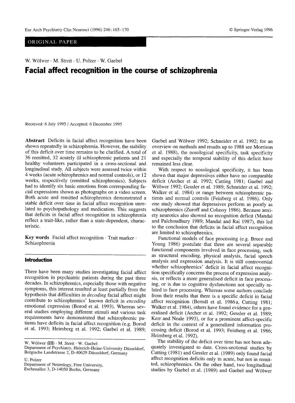 Facial affect recognition in the course of schizophrenia by Unknown