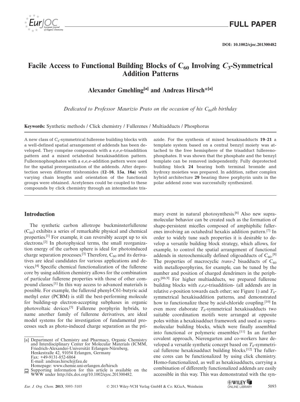 Facile Access to Functional Building Blocks of C60 Involving C3Symmetrical Addition Patterns by Unknown