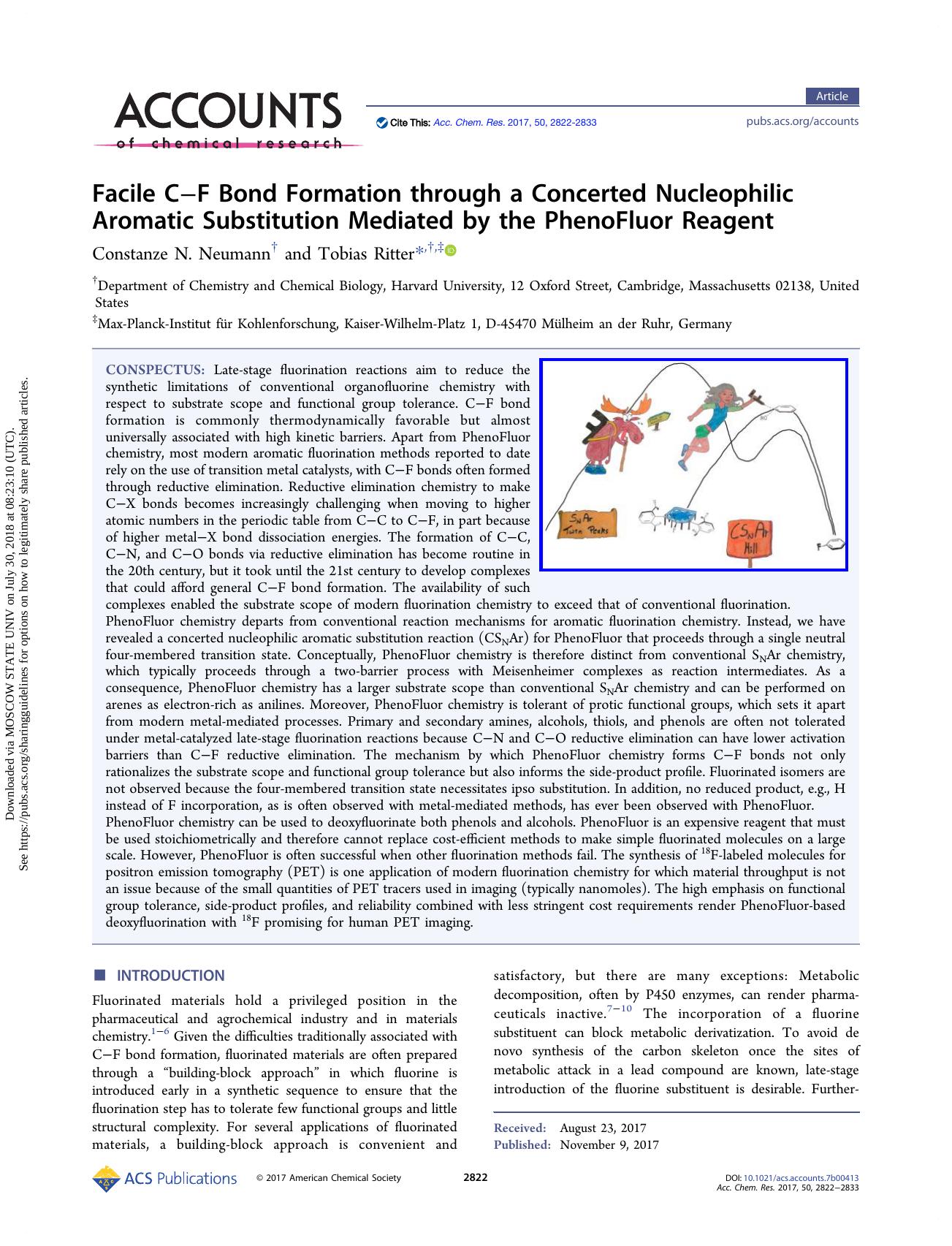 Facile CâF Bond Formation through a Concerted Nucleophilic Aromatic Substitution Mediated by the PhenoFluor Reagent by Constanze N. Neumann & Tobias Ritter