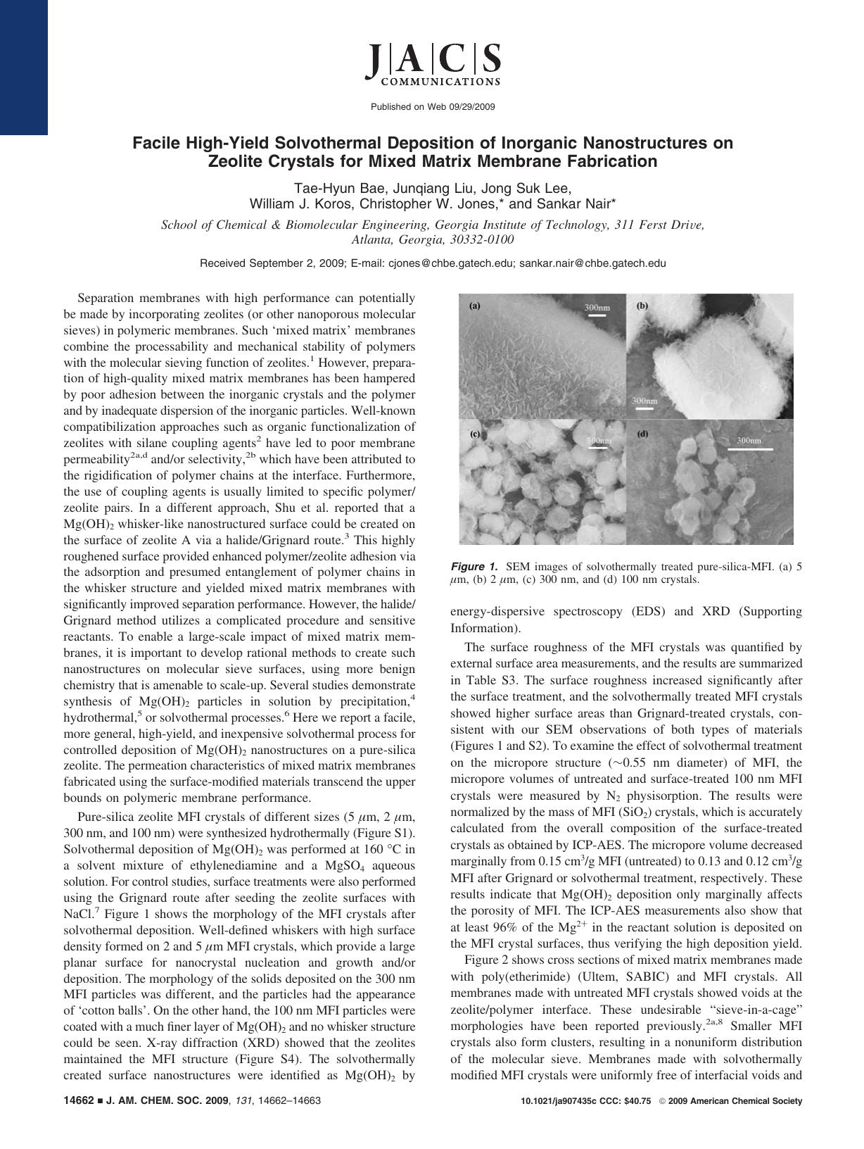 Facile High-Yield Solvothermal Deposition of Inorganic Nanostructures on Zeolite Crystals for Mixed Matrix Membrane Fabrication by unknow