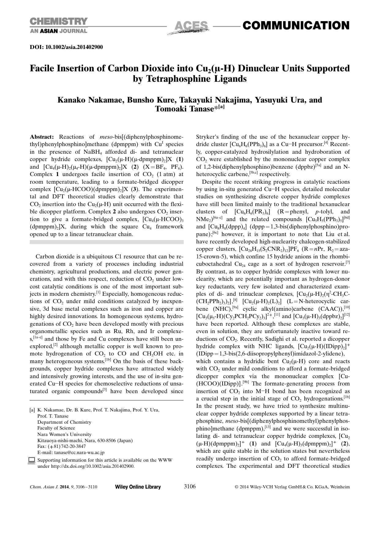 Facile Insertion of Carbon Dioxide into Cu2(H) Dinuclear Units Supported by Tetraphosphine Ligands by Unknown