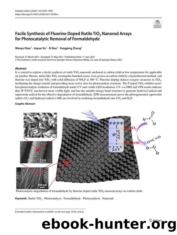 Facile Synthesis of Fluorine Doped Rutile TiO2 Nanorod Arrays for Photocatalytic Removal of Formaldehyde by Wenyu Diao & Jiayue Xu & Xi Rao & Yongping Zhang