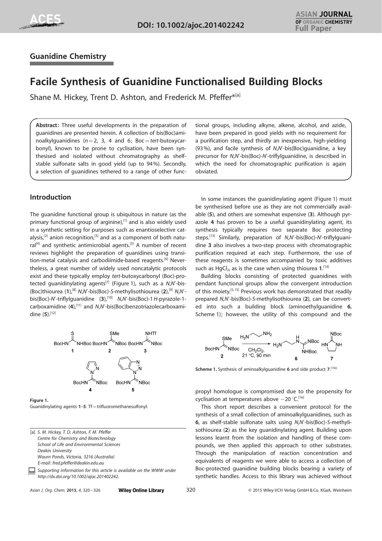 Facile Synthesis of Guanidine Functionalised Building Blocks by Unknown