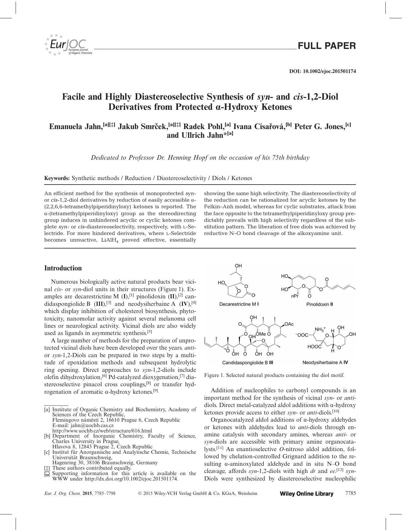 Facile and Highly Diastereoselective Synthesis of syn and cis1,2Diol Derivatives from Protected Hydroxy Ketones by Unknown
