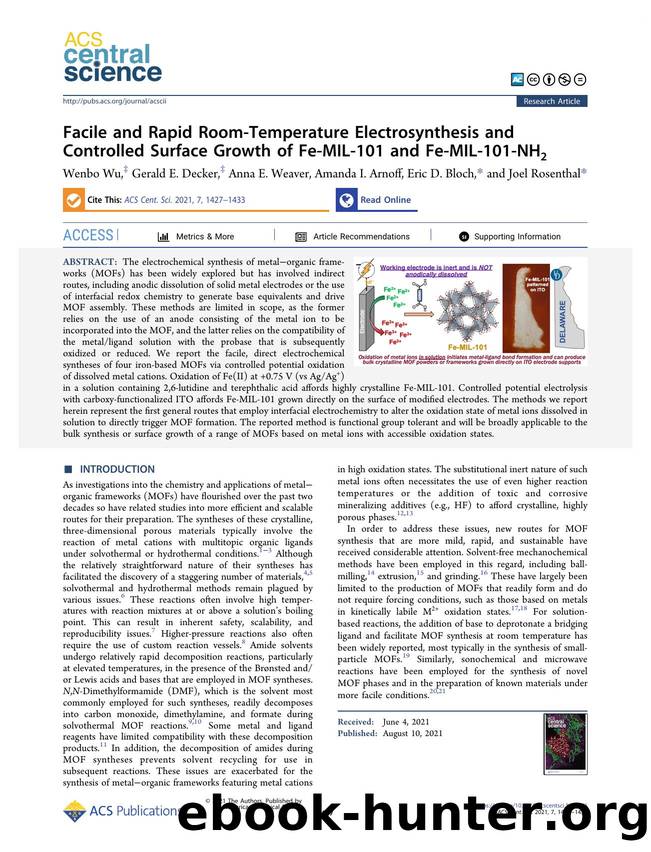 Facile and Rapid Room-Temperature Electrosynthesis and Controlled Surface Growth of Fe-MIL-101 and Fe-MIL-101-NH2 by unknow