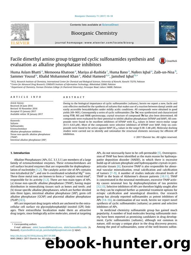 Facile dimethyl amino group triggered cyclic sulfonamides synthesis and evaluation as alkaline phosphatase inhibitors by unknow