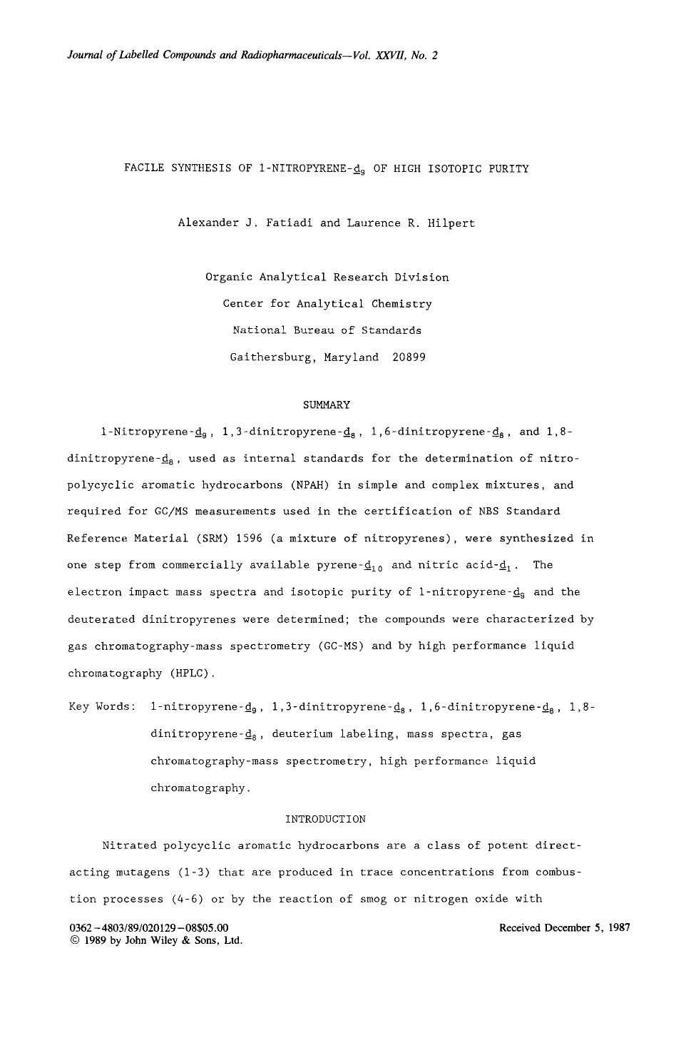 Facile synthesis of 1-nitropyrene-d9 of high isotopic purity by Unknown