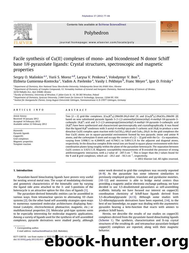 Facile synthesis of Cu(II) complexes of mono- and bicondensed N donor Schiff base 1H-pyrazolate ligands: Crystal structures, spectroscopic and magnetic properties by unknow
