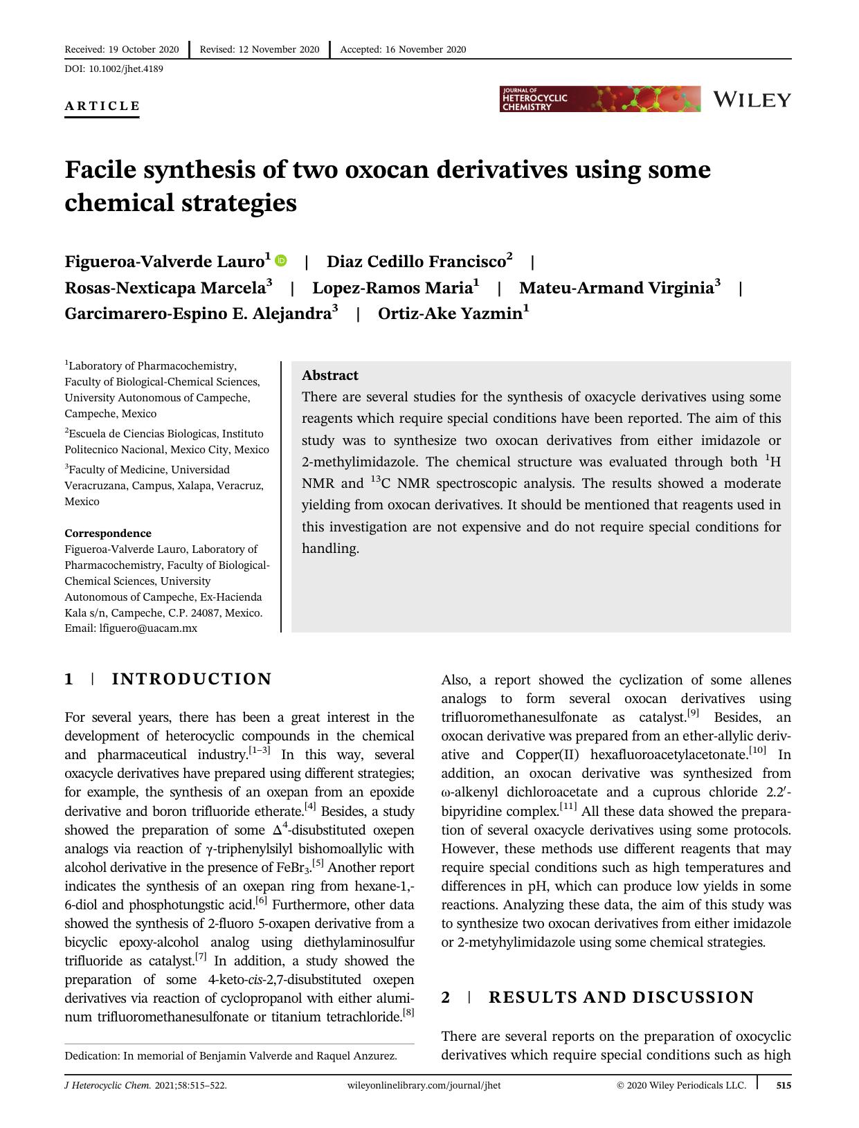 Facile synthesis of two oxocan derivatives using some chemical strategies. by Unknown