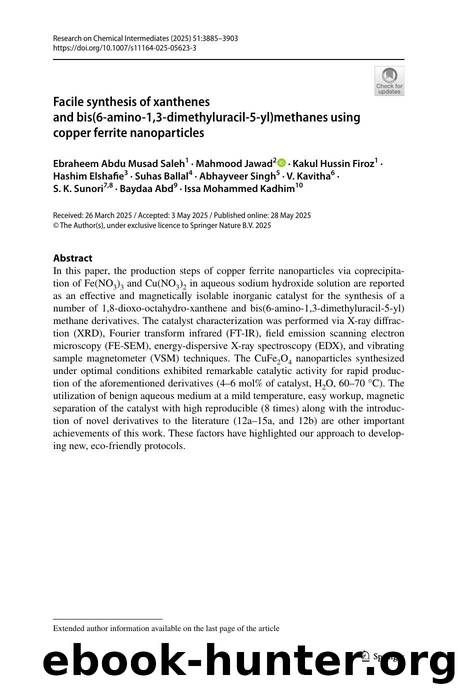 Facile synthesis of xanthenes and bis(6-amino-1,3-dimethyluracil-5-yl)methanes using copper ferrite nanoparticles by unknow