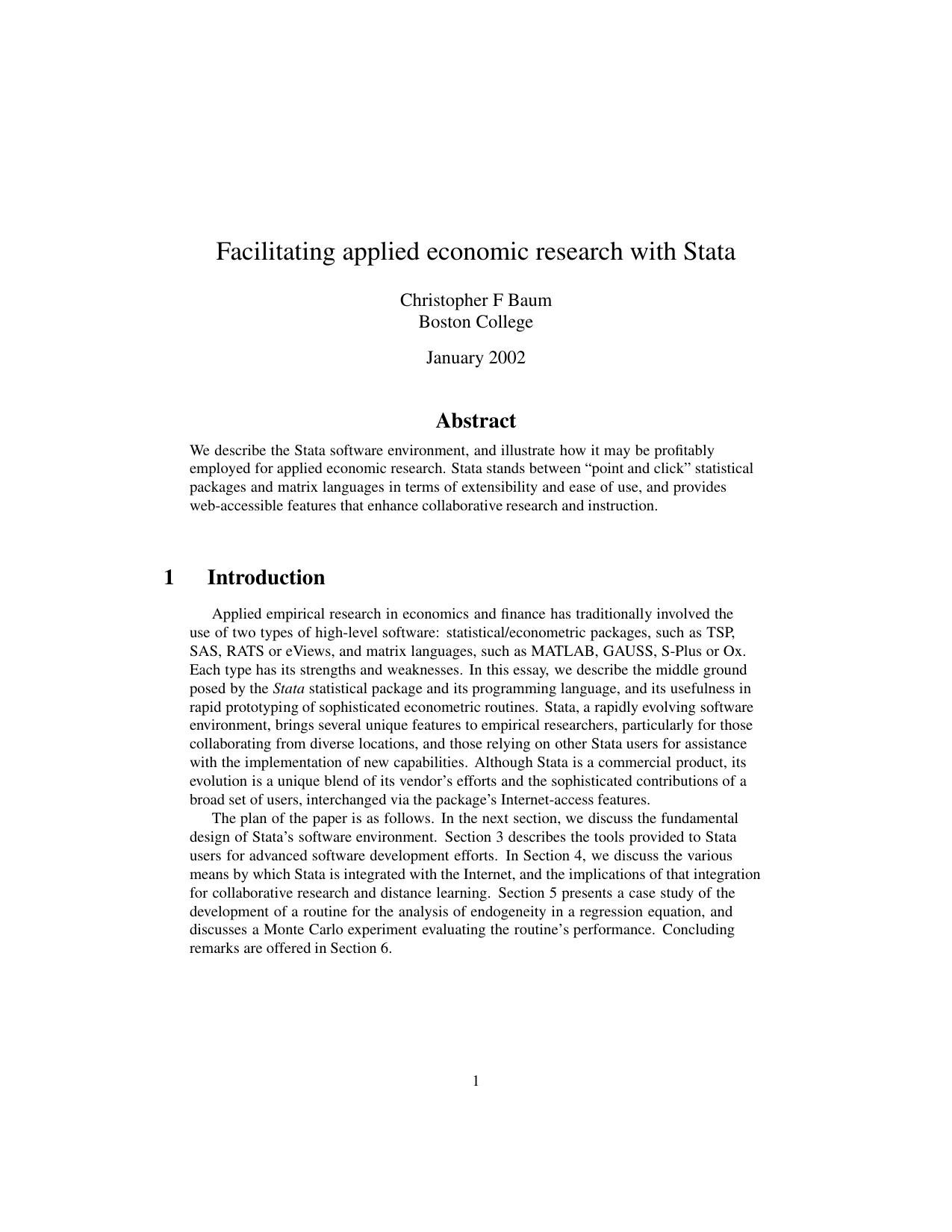 Facilitating Applied Economic Research With Stata by Unknown