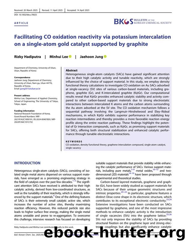 Facilitating CO oxidation reactivity via potassium intercalation on a singleâatom gold catalyst supported by graphite by Unknown