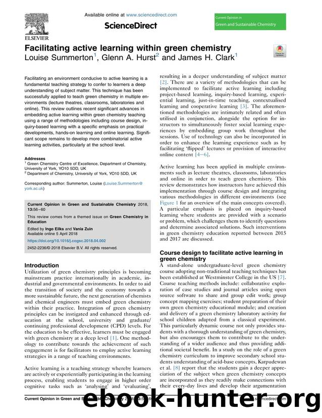 Facilitating active learning within green chemistry by Louise Summerton & Glenn A. Hurst & James H. Clark