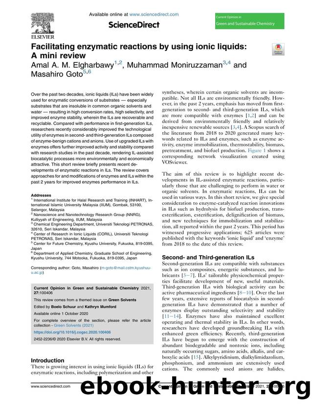 Facilitating enzymatic reactions by using ionic liquids: A mini review by Amal A.M. Elgharbawy & Muhammad Moniruzzaman & Masahiro Goto